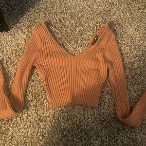 Brown long sleeve v neck crop top from fashion nova- Medium